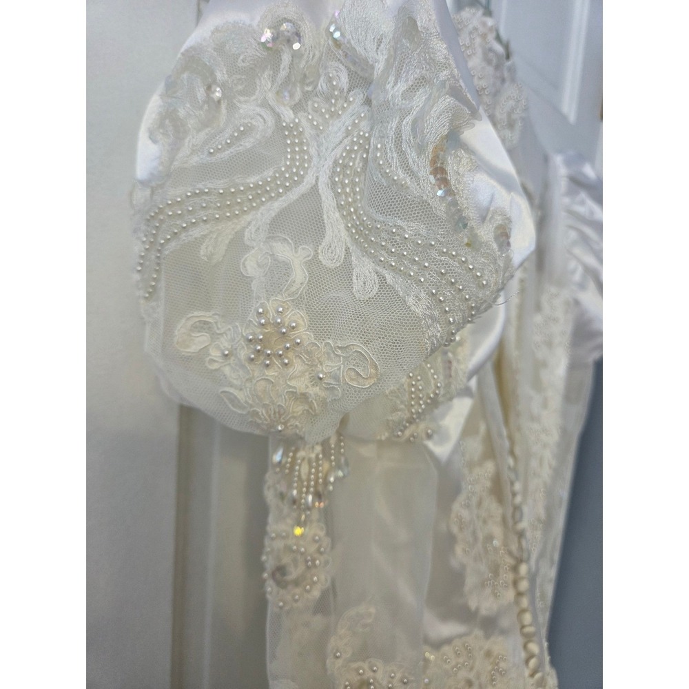 Eve of Milady Ivory Pearl Lace Puff Sleeve Gown Size 12 Bridgerton Regency Glam - Picture 10 of 13